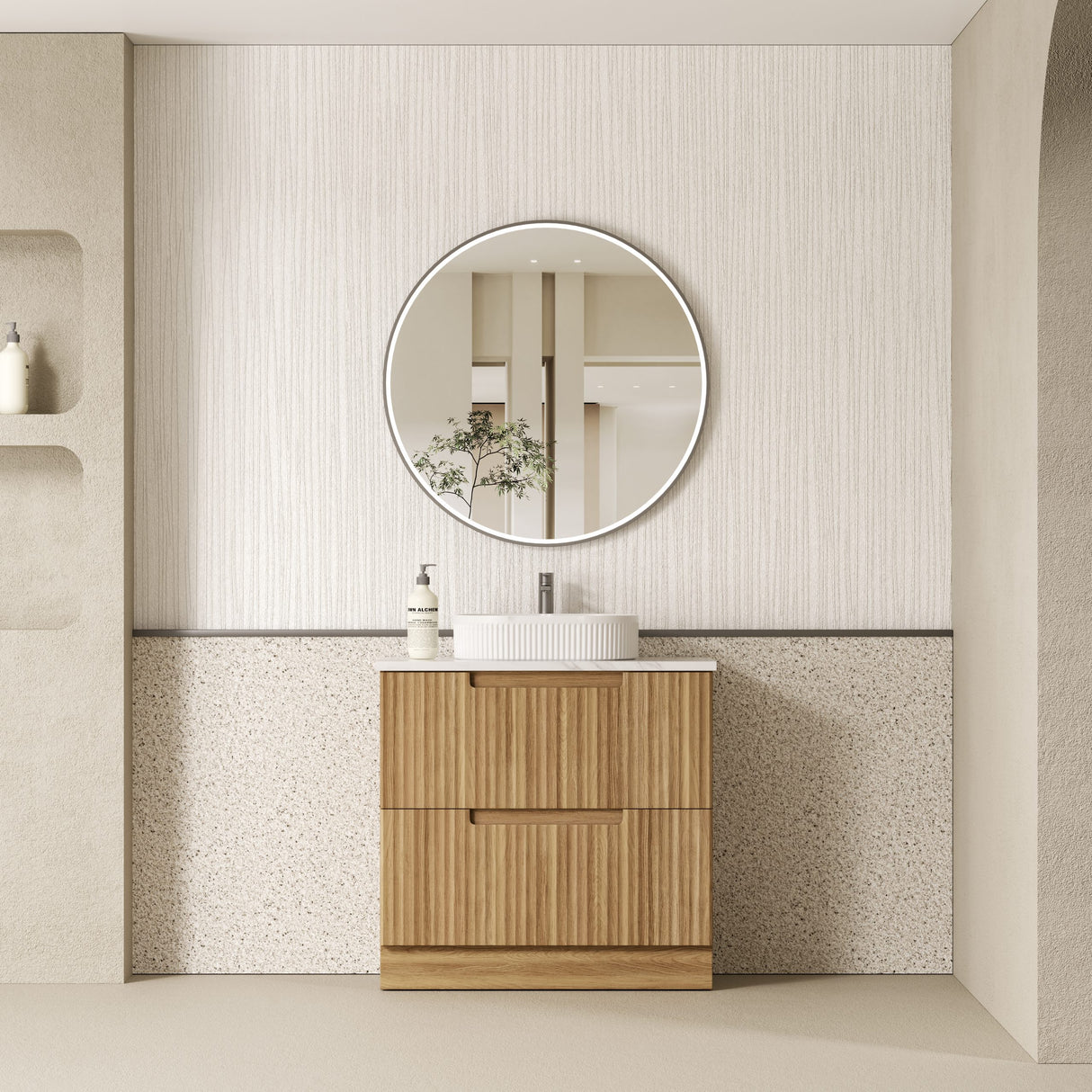 Lovina 900mm Harvest Oak Floor Standing Vanity - Fluted