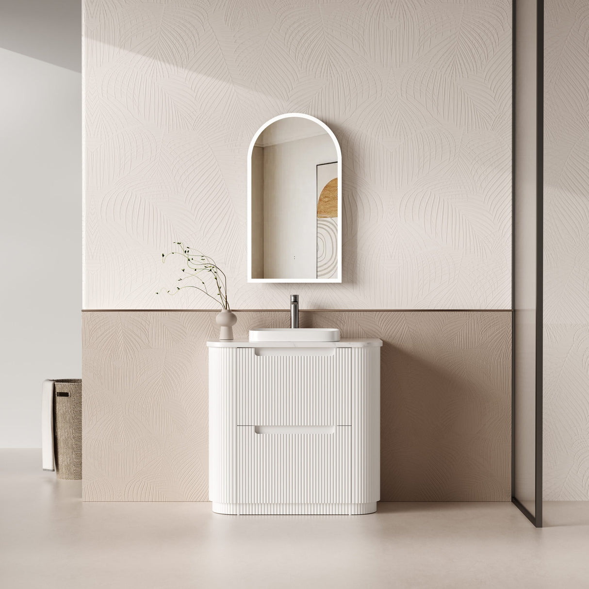Curva 900mm Matte White Floor Standing Vanity - Curve Fluted
