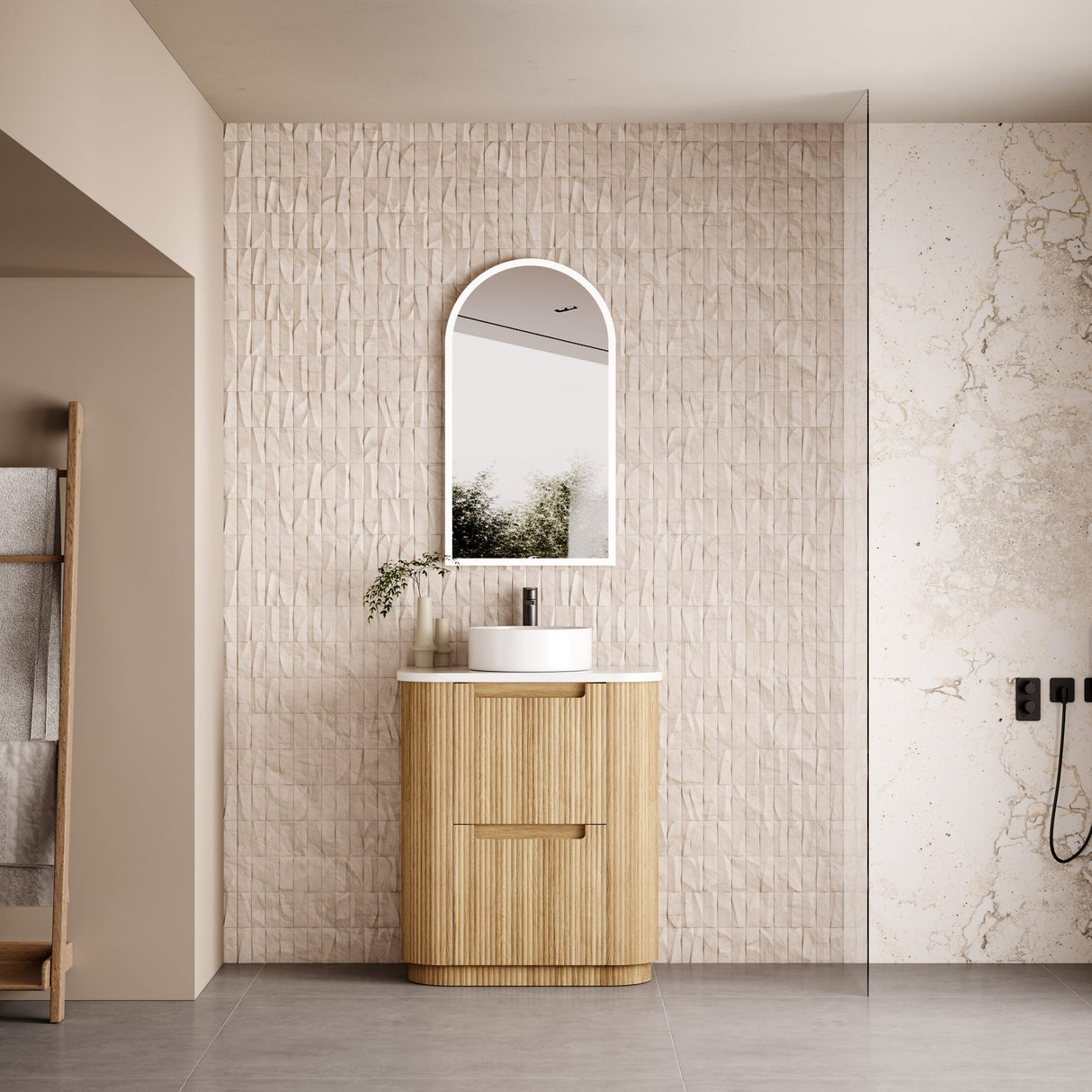 Varcelli 750mm Matte White Floor Standing Vanity - Curve Fluted
