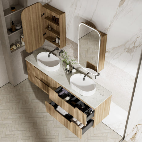 Lovina Tier 1800mm Harvest Oak Wall Hung Vanity - Fluted