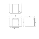 Technical drawing of a bathroom vanity with dimensions
