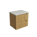 Wooden cabinet with a white countertop on a white background