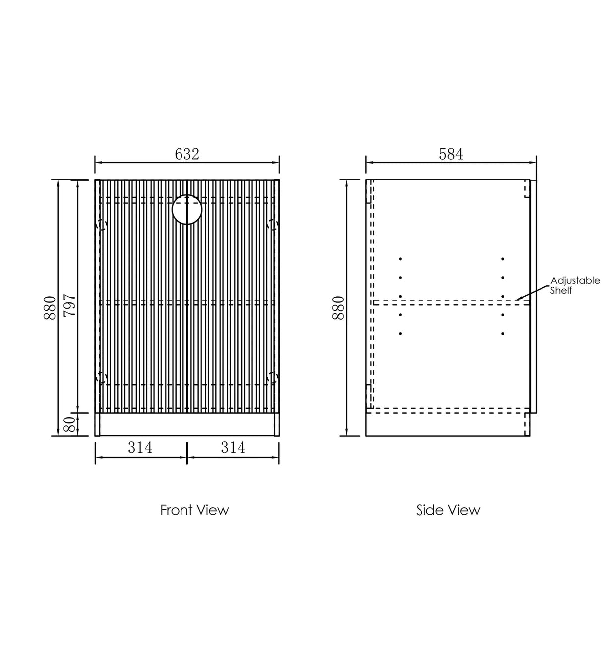 Drawing Marlo Laundry 630 Fluted Black Base Cabinet