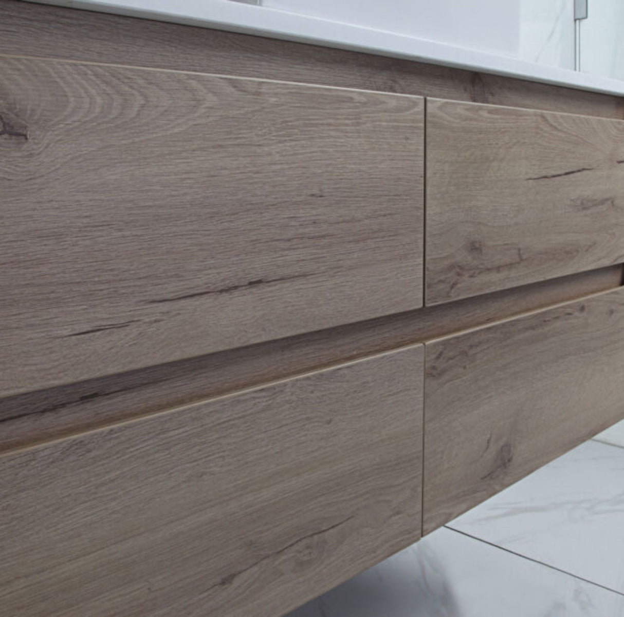 Close-up of wooden cabinetry with a focus on the texture and grain.