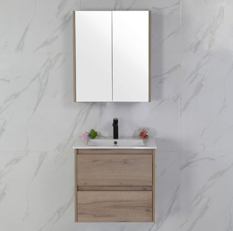 Bathroom vanity with mirror and sink against a marble wall