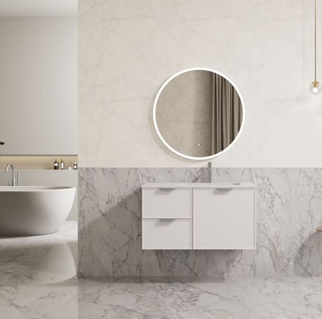 Miami 900mm Matte White Wall Hung Vanity Left Drawer