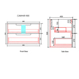 Technical drawing of a product with dimensions labeled