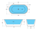 Ovia 1700mm Gloss White Freestanding Oval Bath - Non Overflow