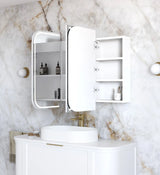 Side view of Bathroom with installed LED Newport 1200(W)x750(H) White Shaving Cabinet and vanity