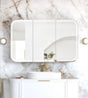 Front view Bathroom with installed LED Newport 1200(W)x750(H) White Shaving Cabinet and vanity