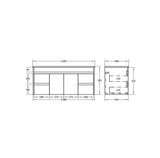Technical drawing of a kitchen cabinet layout with dimensions
