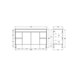 Technical drawing of a piece of furniture with dimensions
