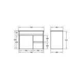 Technical drawing of a piece of furniture with dimensions labeled