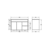 Technical drawing of a piece of furniture with dimensions