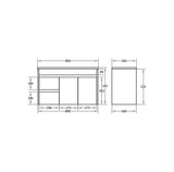 Technical drawing of a bathroom vanity with dimensions