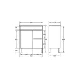 Technical drawing of a cabinet with dimensions labeled