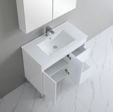Bathroom vanity with sink and mirror in a modern bathroom setting