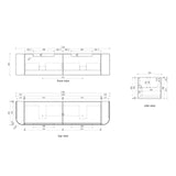 Technical drawings of a kitchen layout with dimensions