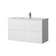 White bathroom vanity with sink on a white background