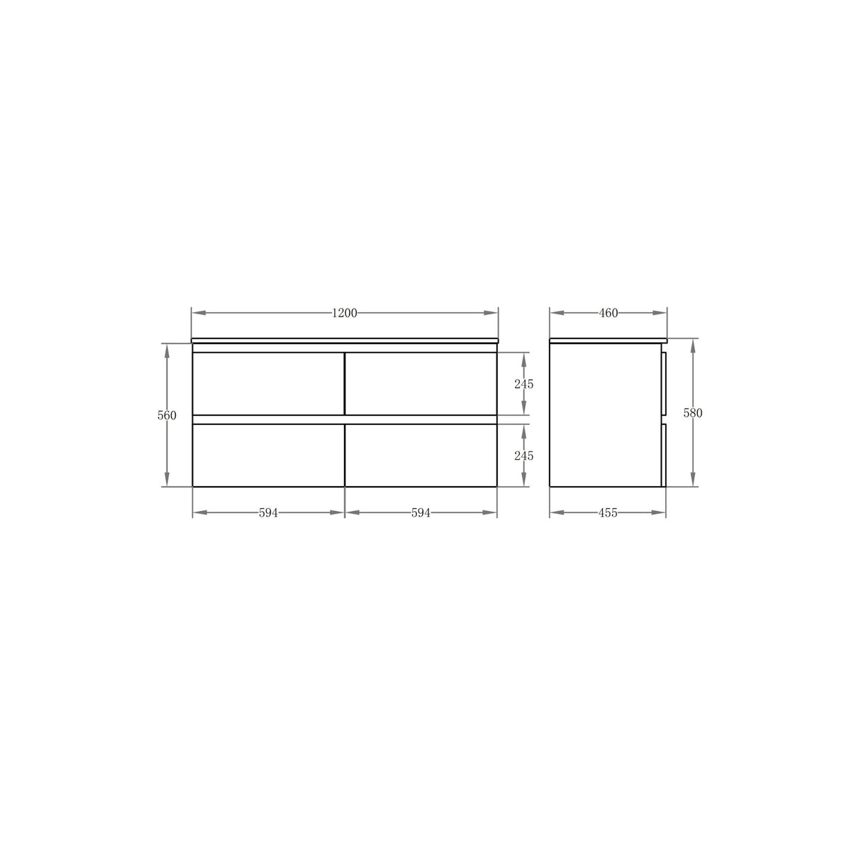 Technical drawing of a vanity with dimensions