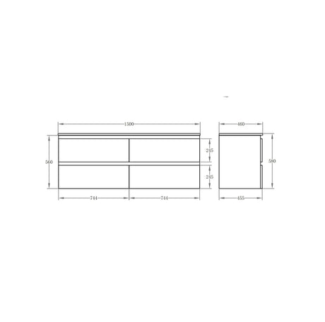 Technical drawing of a vanity with dimensions