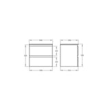Technical drawing of a bathroom vanity with dimensions