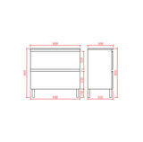 Technical drawing of a vanity with dimensions labeled