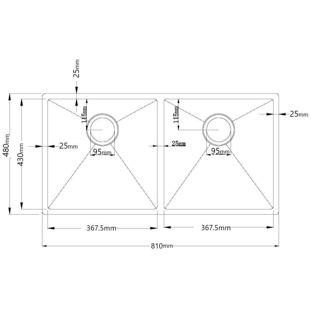 Zen Double Kitchen Sink 810mm Stainless Steel