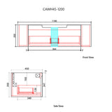 Technical drawing of a product with dimensions labeled