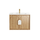 Laguna Wall Hung Vanity 750mm - Natural Oak with gold faucet
