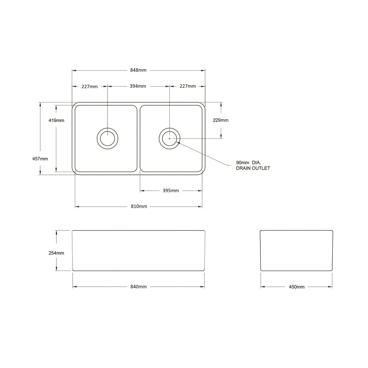 Novi 85 x 46 Fine Fireclay Gloss White Butler Sink