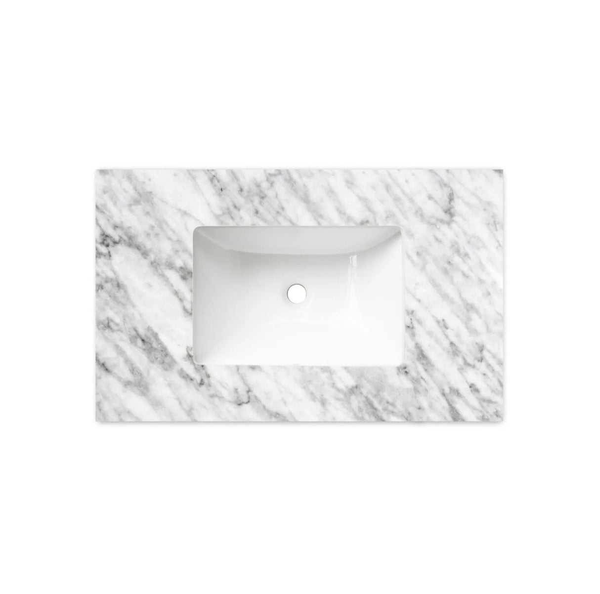 Marble-patterned rectangular sink on a white background