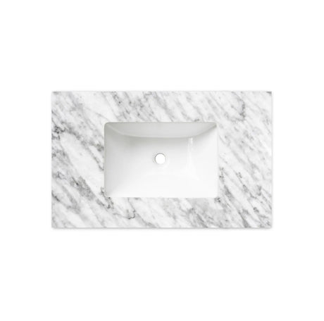 Marble-patterned rectangular sink on a white background