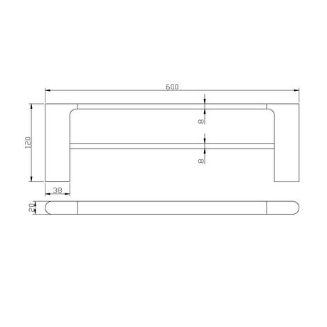 VOG - 600mm Brushed Nickel Double Towel Rail drawing