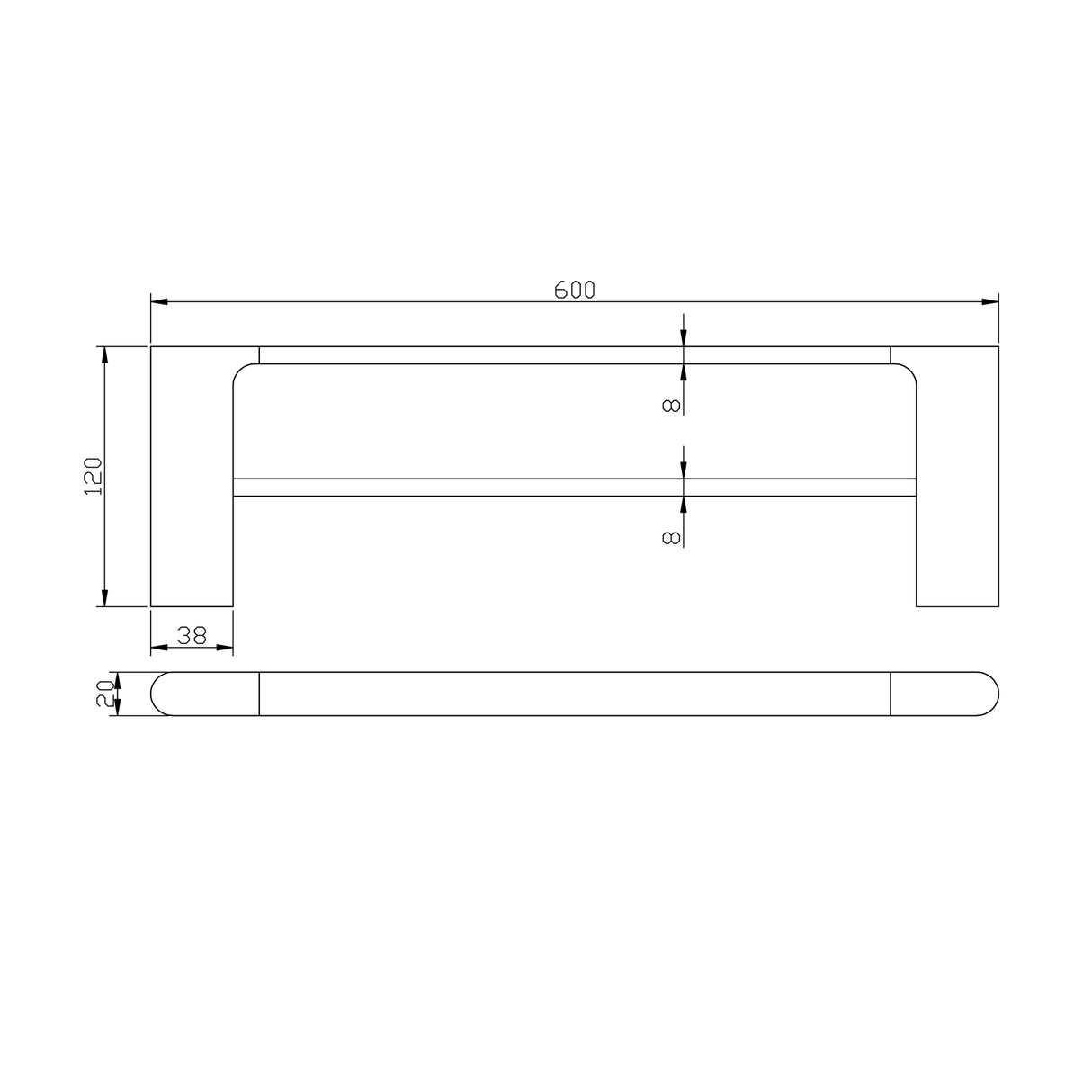 VOG - 600mm Gunmetal Double Towel Rail drawing