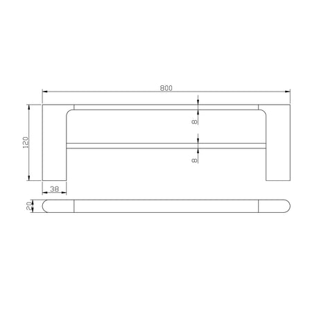 VOG - 800mm Brushed Nickel Double Towel Rail drawing