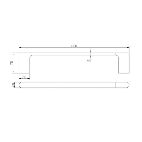 VOG - 800mm Brushed Nickel Single Towel Rail drawing