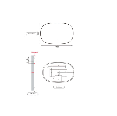 Valmont 1100mm Horizontal LED Mirror - Framed Drawing