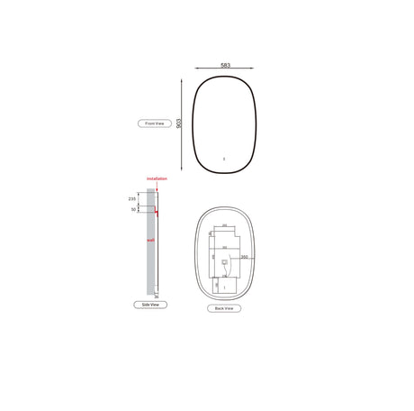 Valmont 580mm Vertical LED Mirror - Framed Drawing