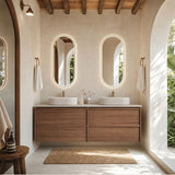 Modern bathroom with framed bath vanity