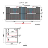 Technical drawing of a product with dimensions and views labeled