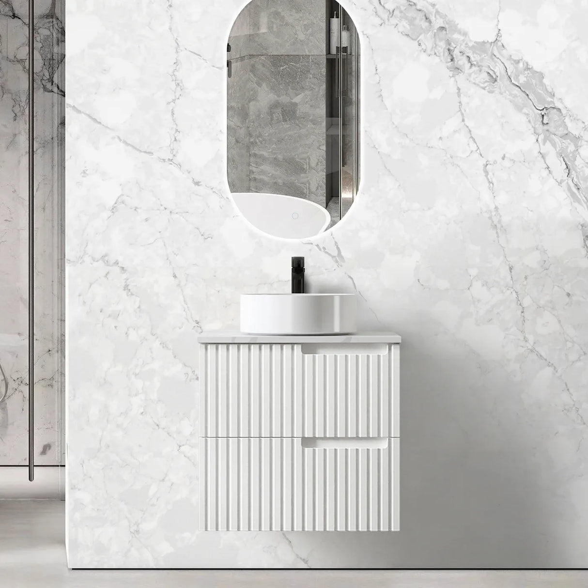 Bathroom mirror and wall hung Noosa Vanity 600mm - Matte White