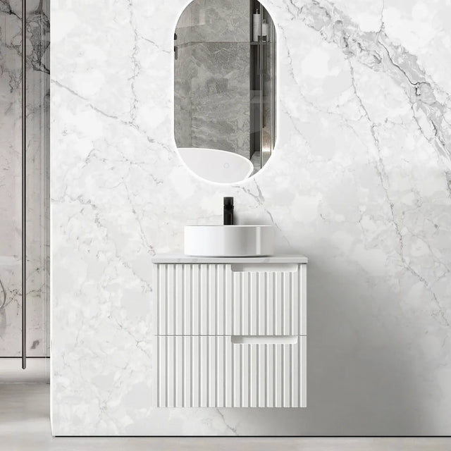 Bathroom mirror and wall hung Noosa Vanity 600mm - Matte White