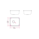 Zen 470 x 380mm Stainless Steel Kitchen Sink drawing