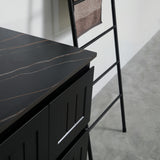 Black marble countertop with a chair in a minimalistic setting