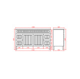 Technical drawing of a cabinet with dimensions on a white background