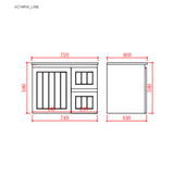 Technical drawing of a cabinet with dimensions labeled