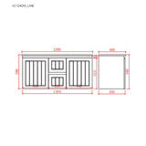 Technical drawing of a cabinet with dimensions labeled