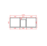 Technical drawing of a window with dimensions labeled