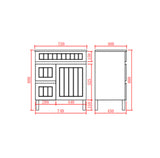 acacia left hand drawer free standing vanity drawing front and side view